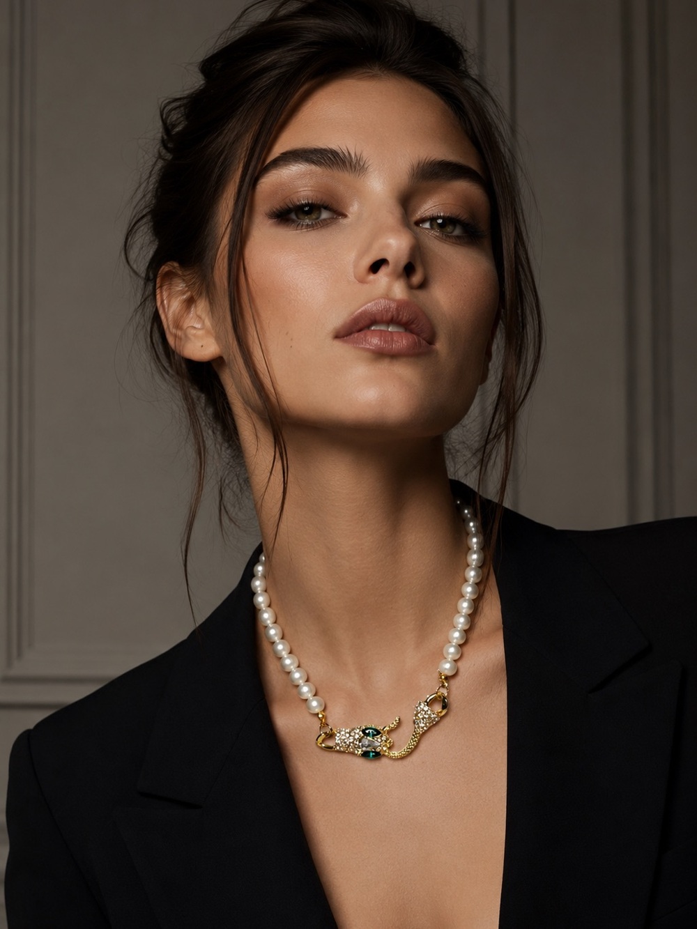 Elegant Pearl Necklace with Gold Snake Accent